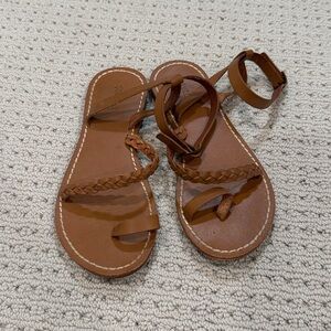 SOLUDOS Madrid Womens Nude Strappy Sandals Brown Leather Braided Flat Sandals 5